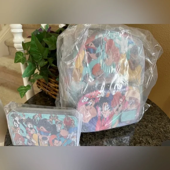 Loungefly Disney Goofy Movie Collage Mini Backpack and matching wallet NWT